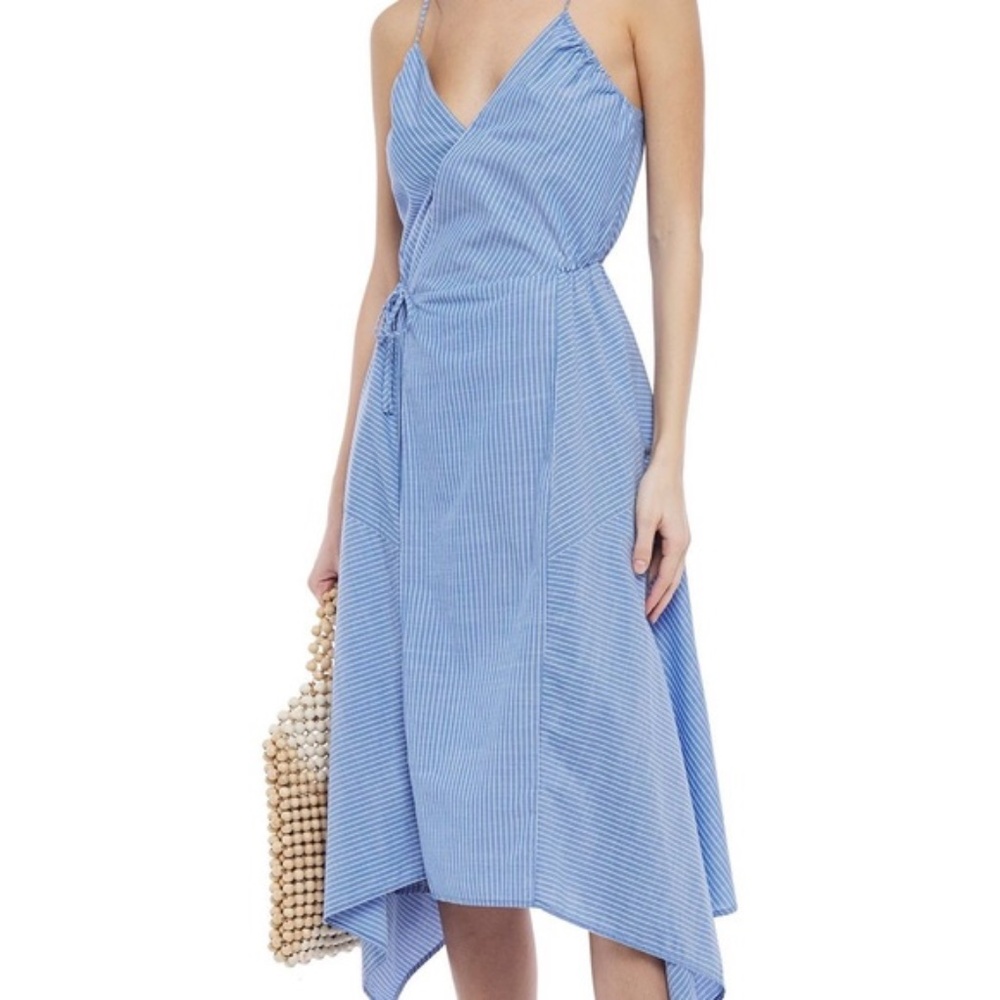 ✨NWT✨ JOIE Hepzibah Striped Chambray Wrap Midi Dress in Blue White Sz M